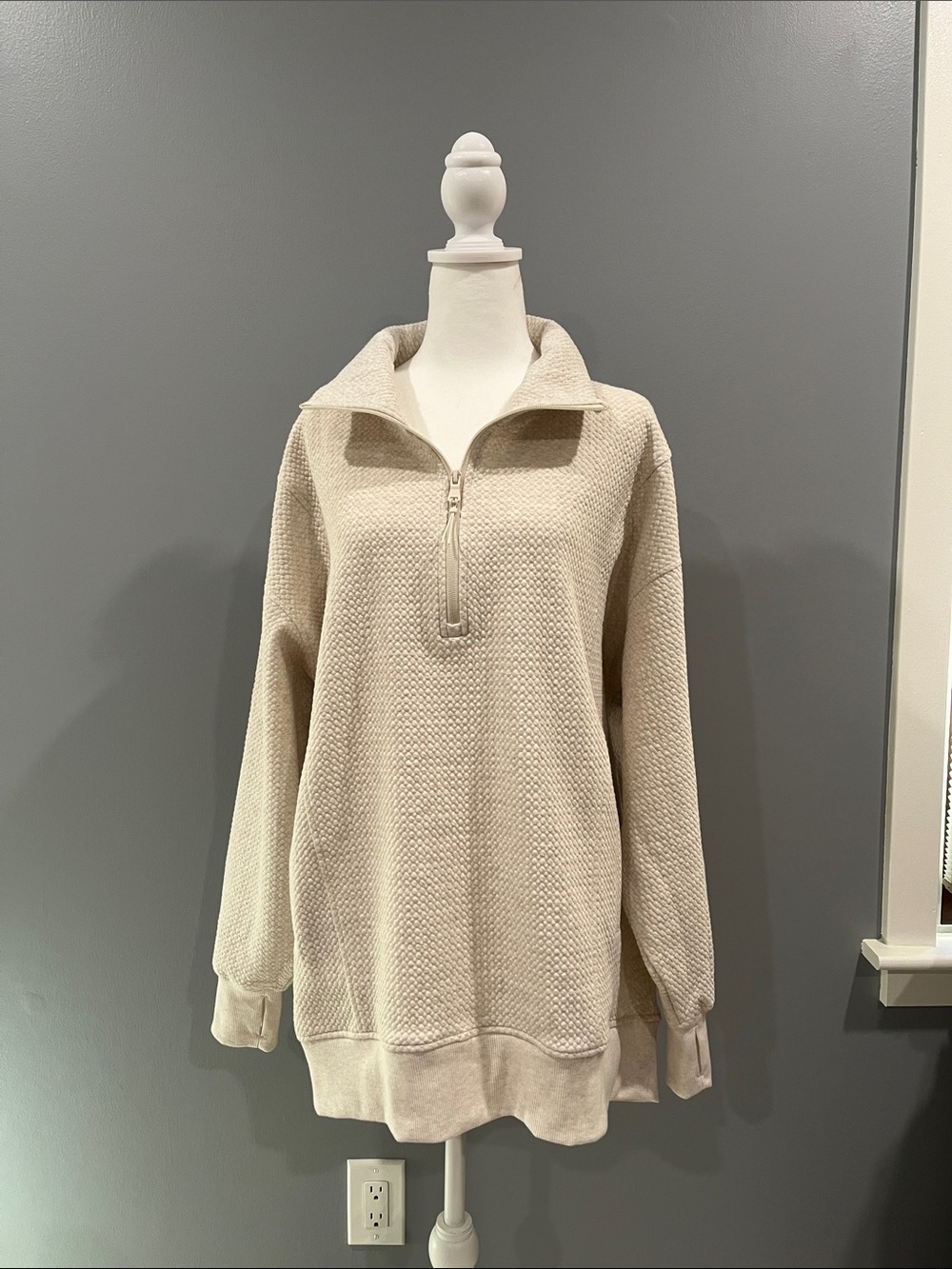 Old Navy Cream Quarter-Zip Waffle Knit Pullover